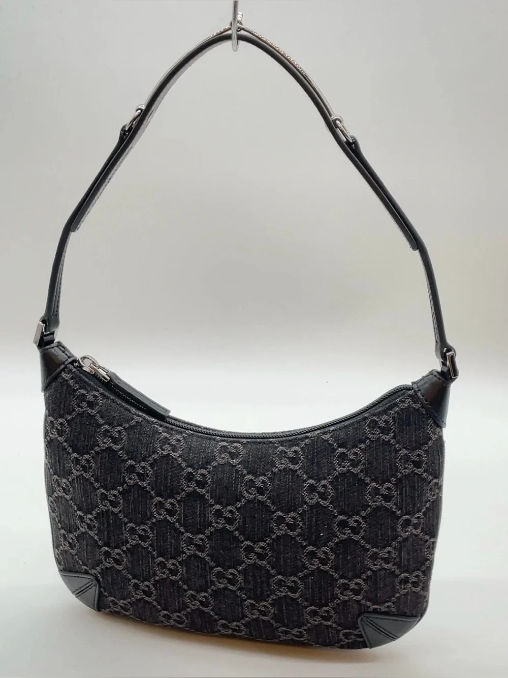 GUCCI Horsebit Slim Small Shoulder Shoulder Bag GG black denim - Picture 2 of 16